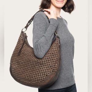 FRYE Melissa Woven Leather Scooped Hobo Bag Brown | Large | Crossbody | Like New